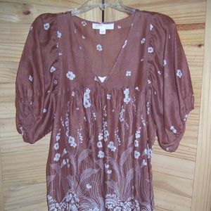 Lilka Women Blouse Top Light Brown and White S